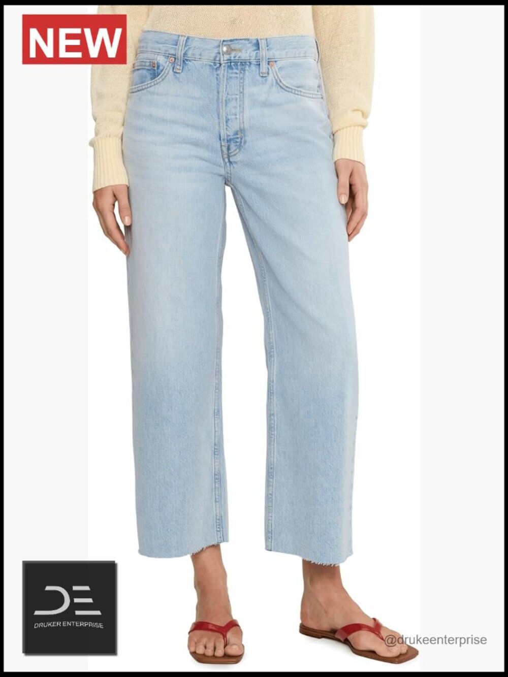 Low Slung Baggy Crop Wide Leg Jeans Cotton No Stretch Lightweight